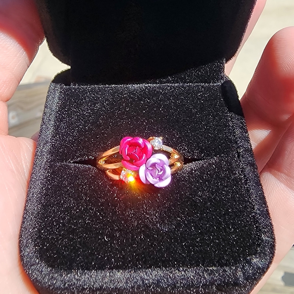 Gold Ring with Red and Purple Accents